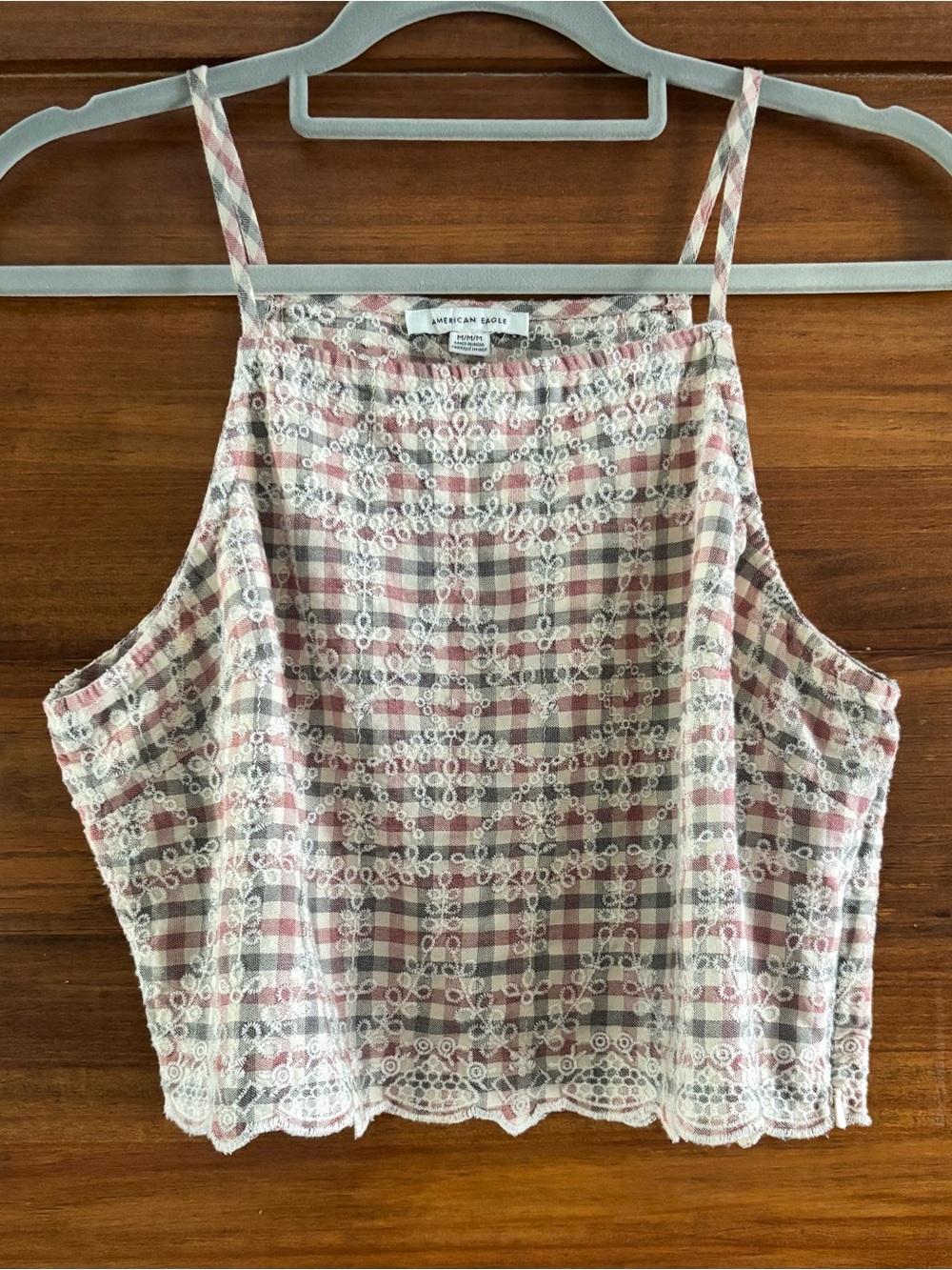 American Eagle Gingham Embroidered Cami